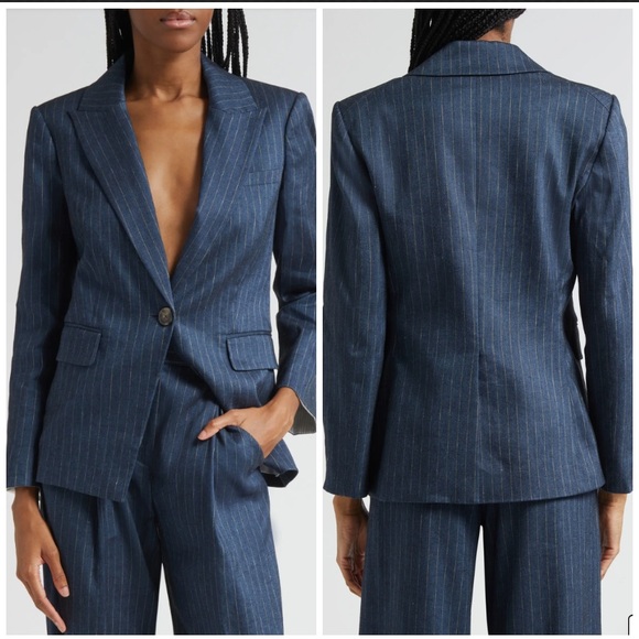 Veronica Beard Jackets & Blazers - Veronica Beard Obie Pinstripe Linen Blend Dickey Jacket Size 4 in Blue Dove